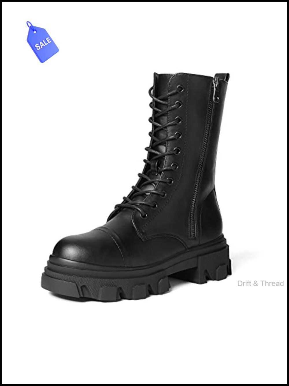 Women's Combat Boots Lace up Mid Calf Boots Faux Leather